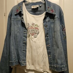 Christian Alexander Light Blue Embroidered Denim Jacket with Crystal Hearts